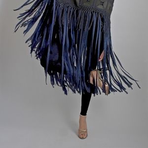 Elegant Navy Fringe Wrap